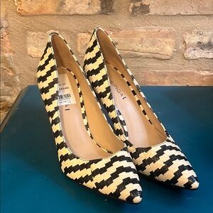 Via Spiga Boack and Cream Striped Pump Heels